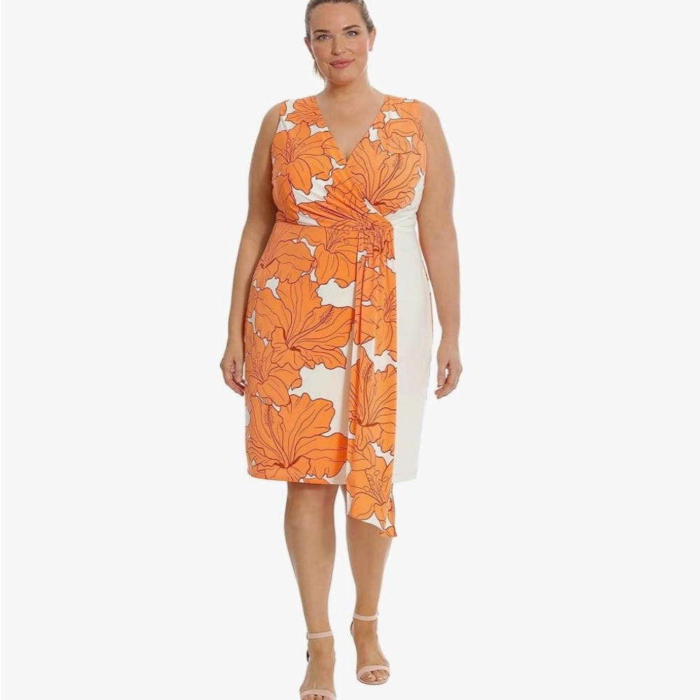 Floral Wrap Dress in Orange and White